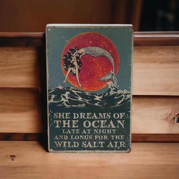 Retro Vintage Tin Sign Mermaid She Dreams of The Ocean Wave Lover 8x12" - Picture 1 of 5